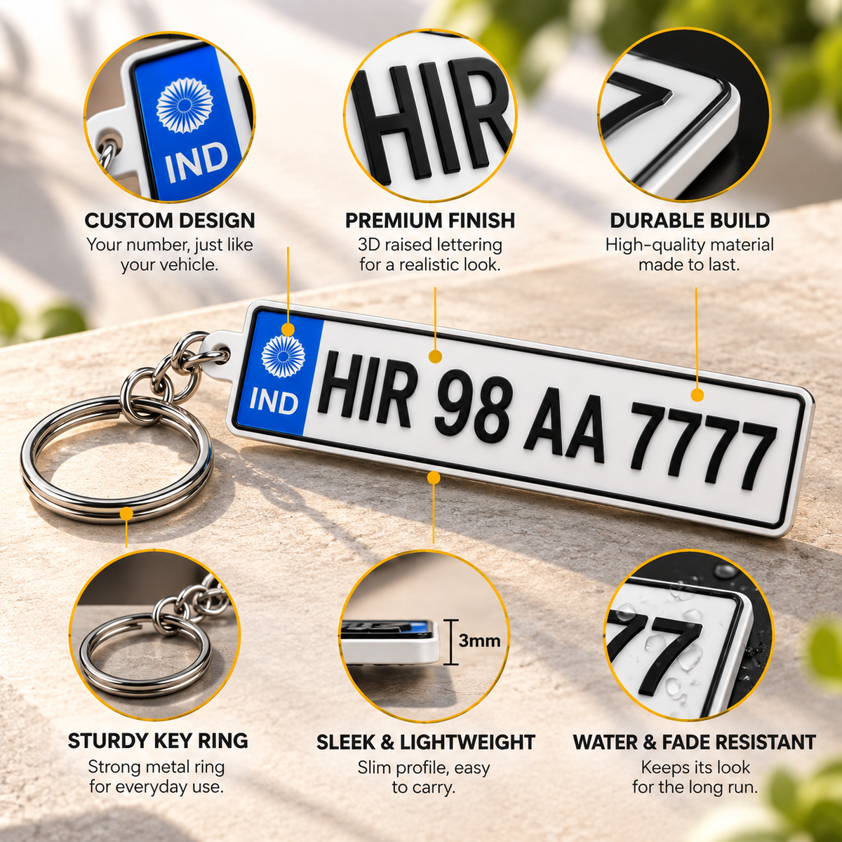 Custom Indian Number Plate Keychain – Personalized Car & Bike License Plate Keyring