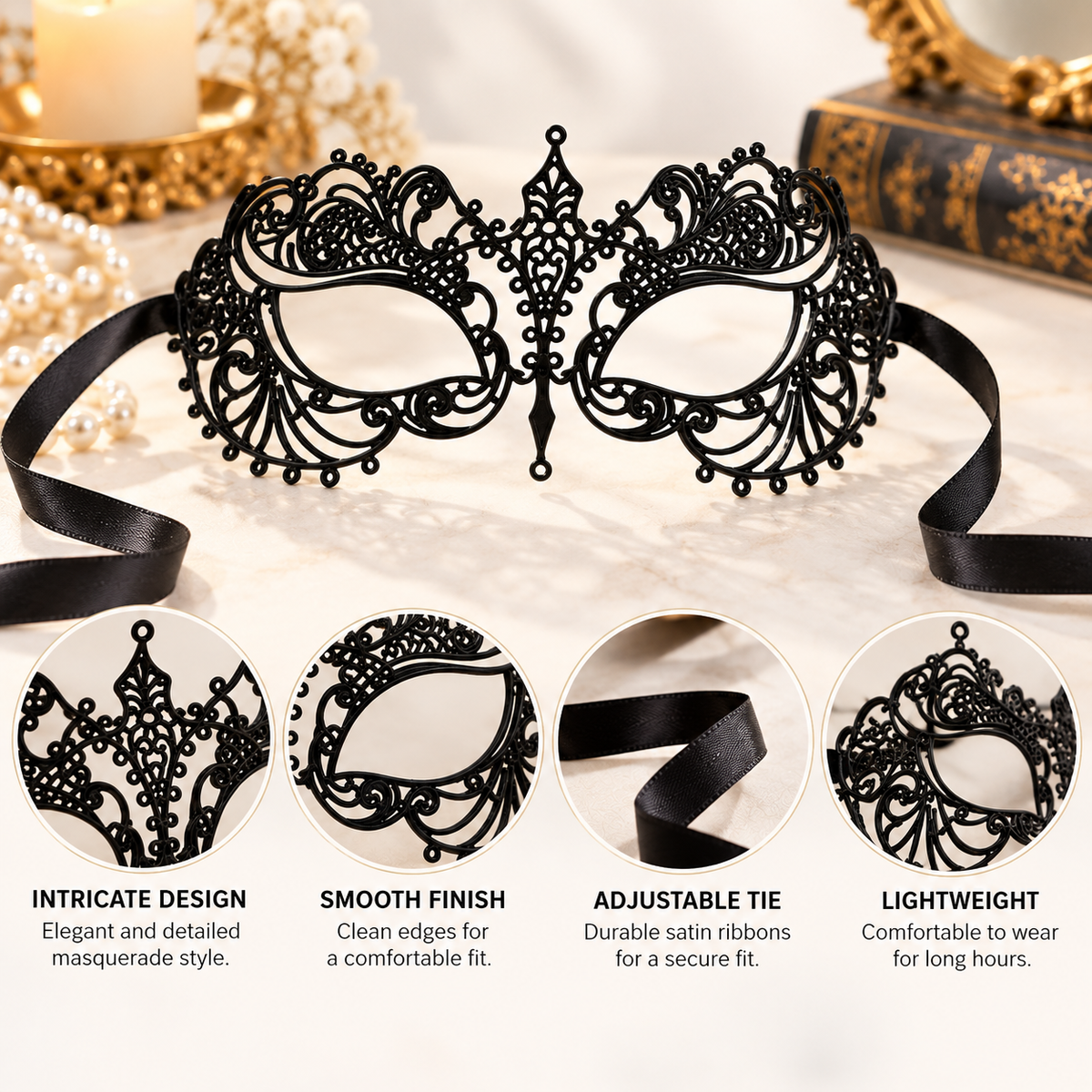 Halloween Venetian Mask – Ornate Masquerade Eye Mask & Costume Accessory
