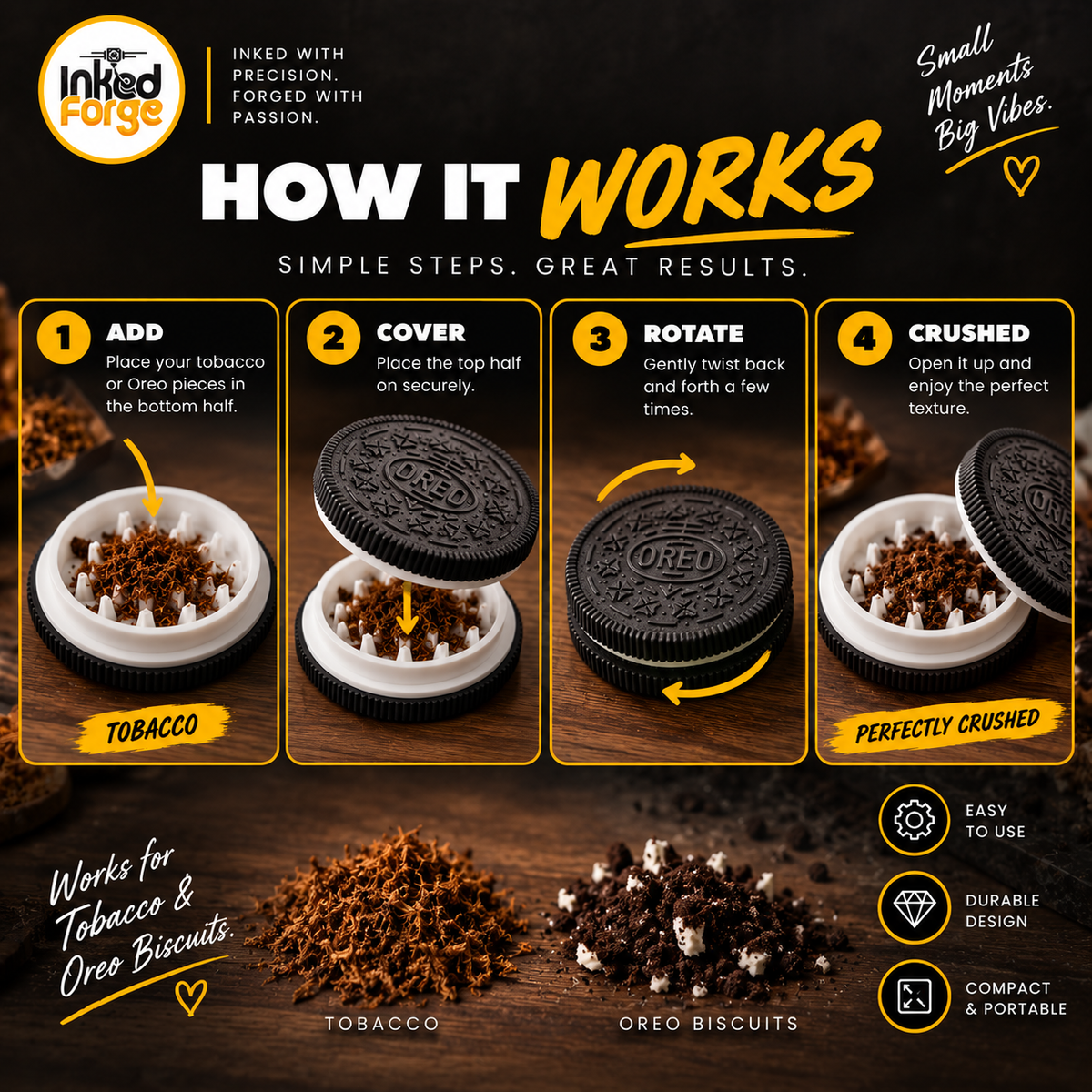 Oreo Shaped Grinder Crusher – Biscuit, Spice, Herb & Tobacco Grinder