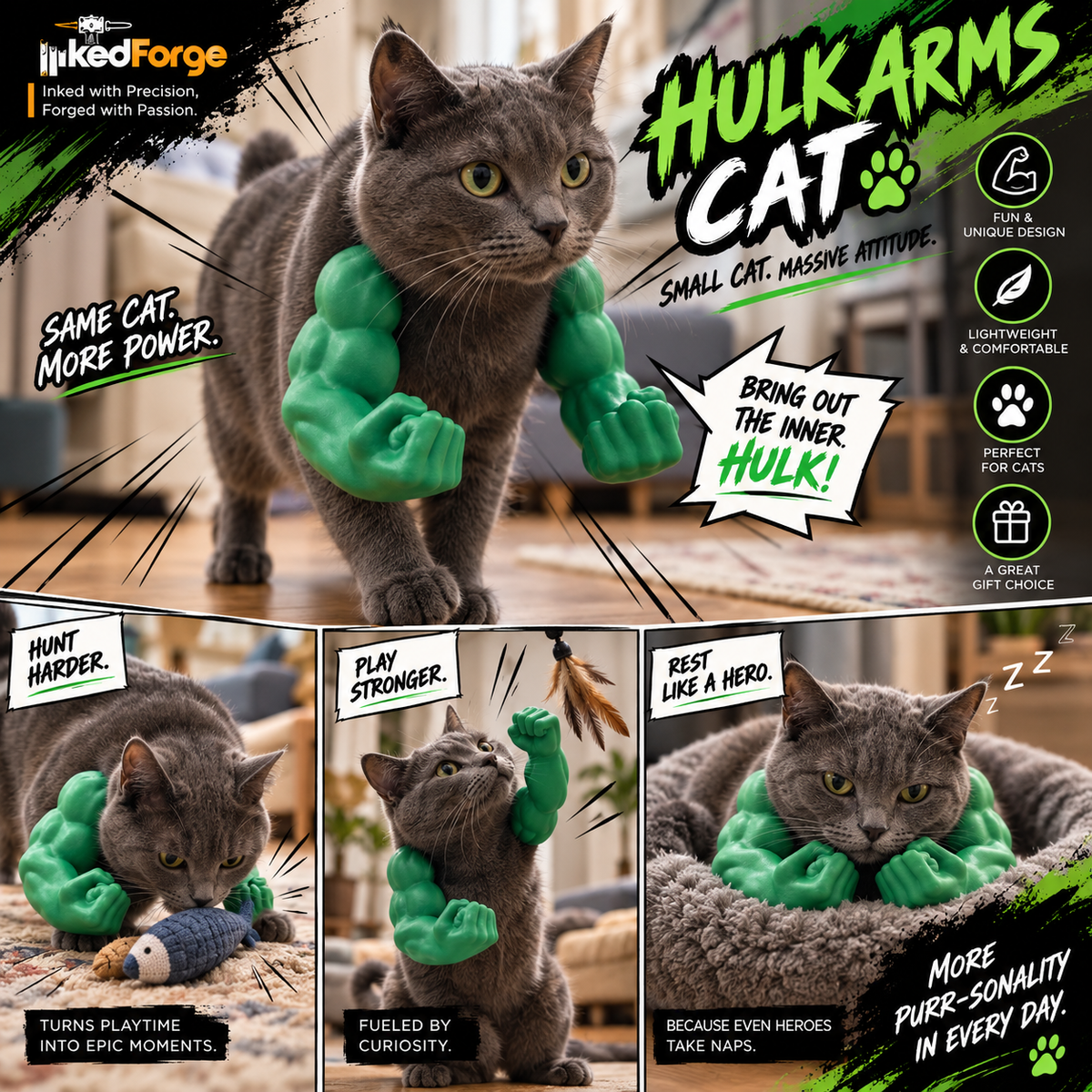 Hulk Arms Cat – Superhero-Inspired Cat Accessory