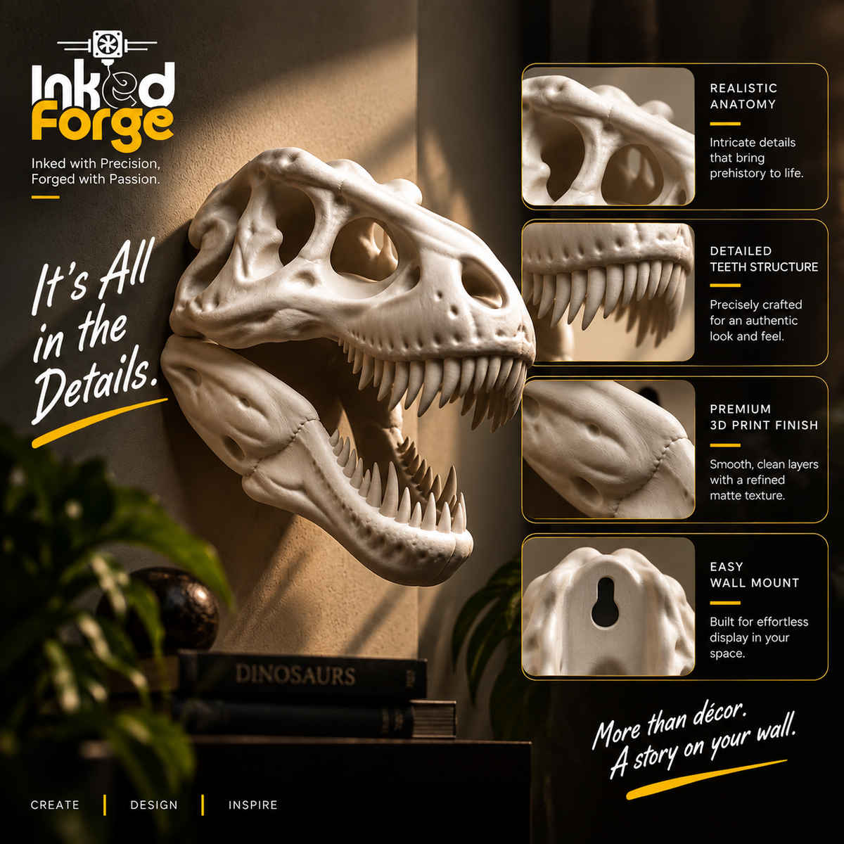 T-Rex Head Skull Wall Art – Tyrannosaurus Rex Dinosaur Wall Décor