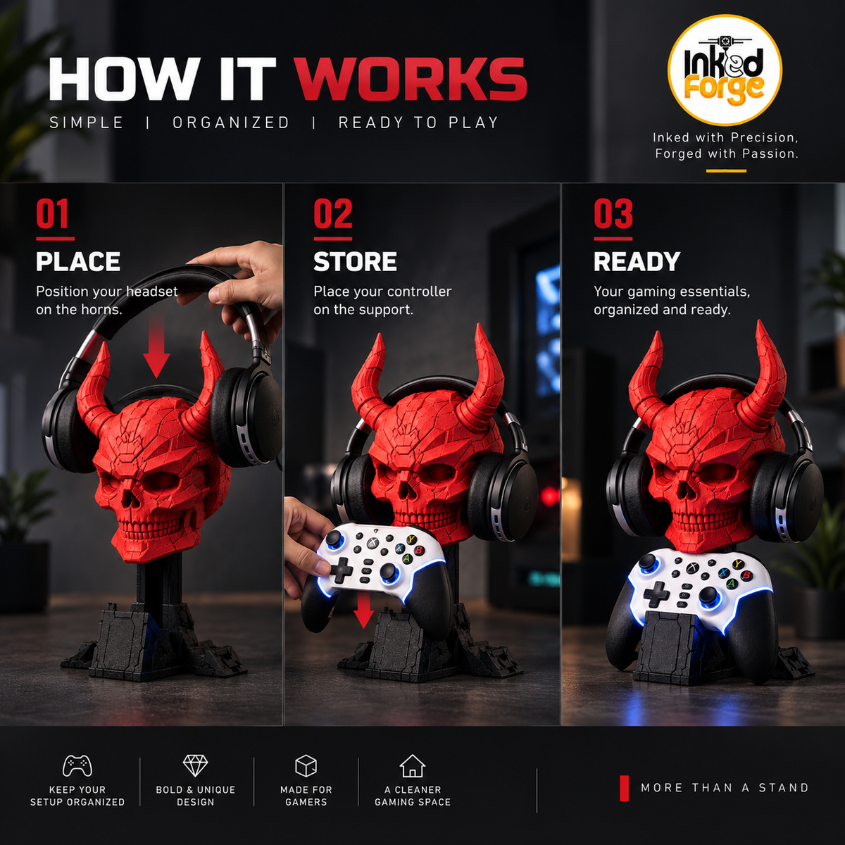 Cyber Skull Gaming Headset & Controller Stand