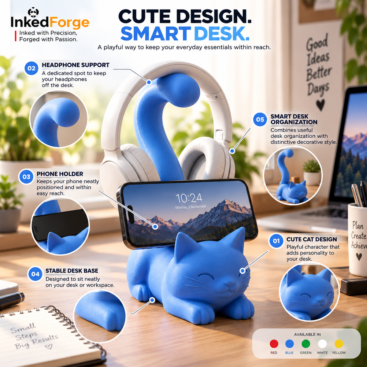 Cute Cat Phone, Headphone & Cable Holder