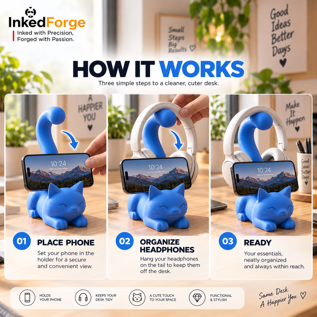 Cute Cat Phone, Headphone & Cable Holder
