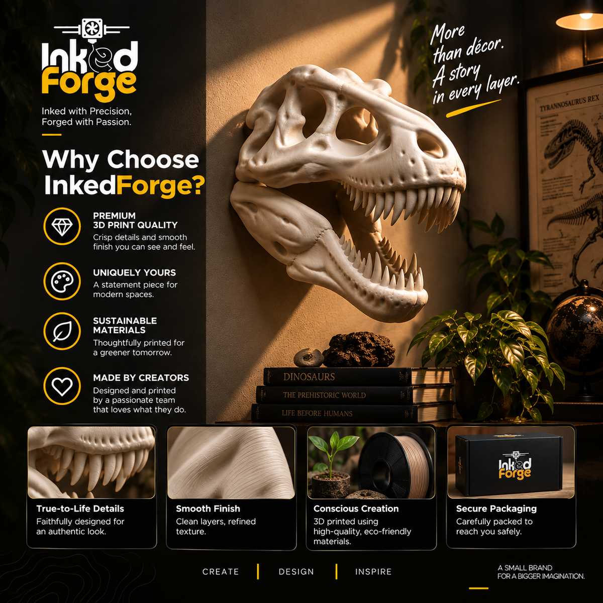 T-Rex Head Skull Wall Art – Tyrannosaurus Rex Dinosaur Wall Décor