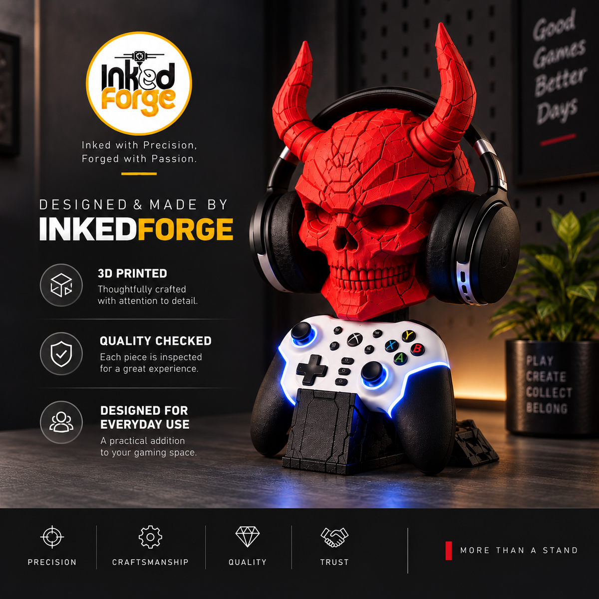 Cyber Skull Gaming Headset & Controller Stand