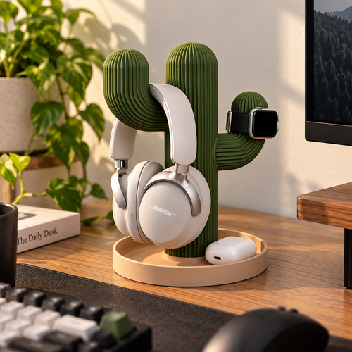 Cactus Headphone Stand – Headset, Smartwatch & Accessories Desk Organizer with Tray