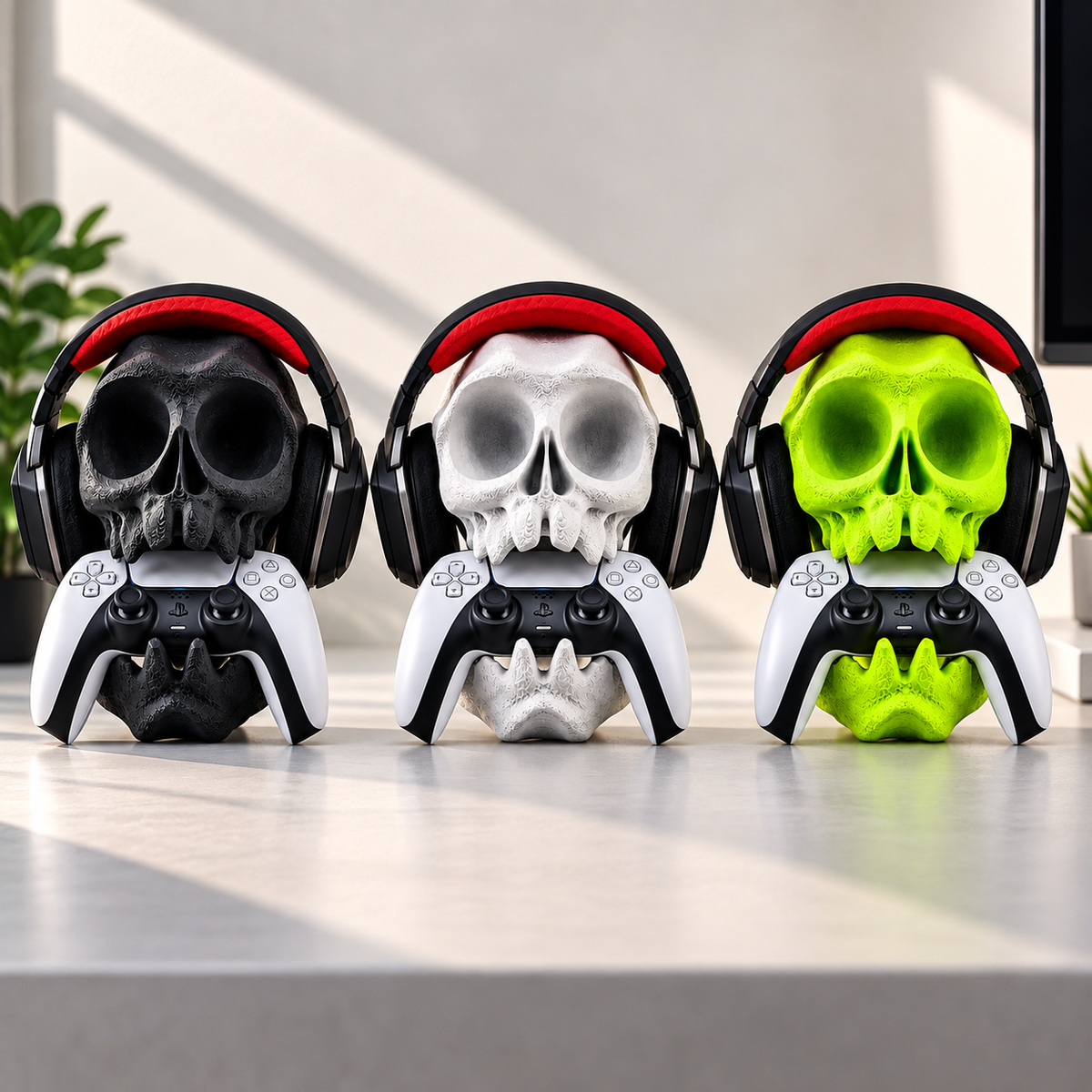 Skull Controller & Headphone Stand – Wall Mounted Gaming Headset & Controller Holder