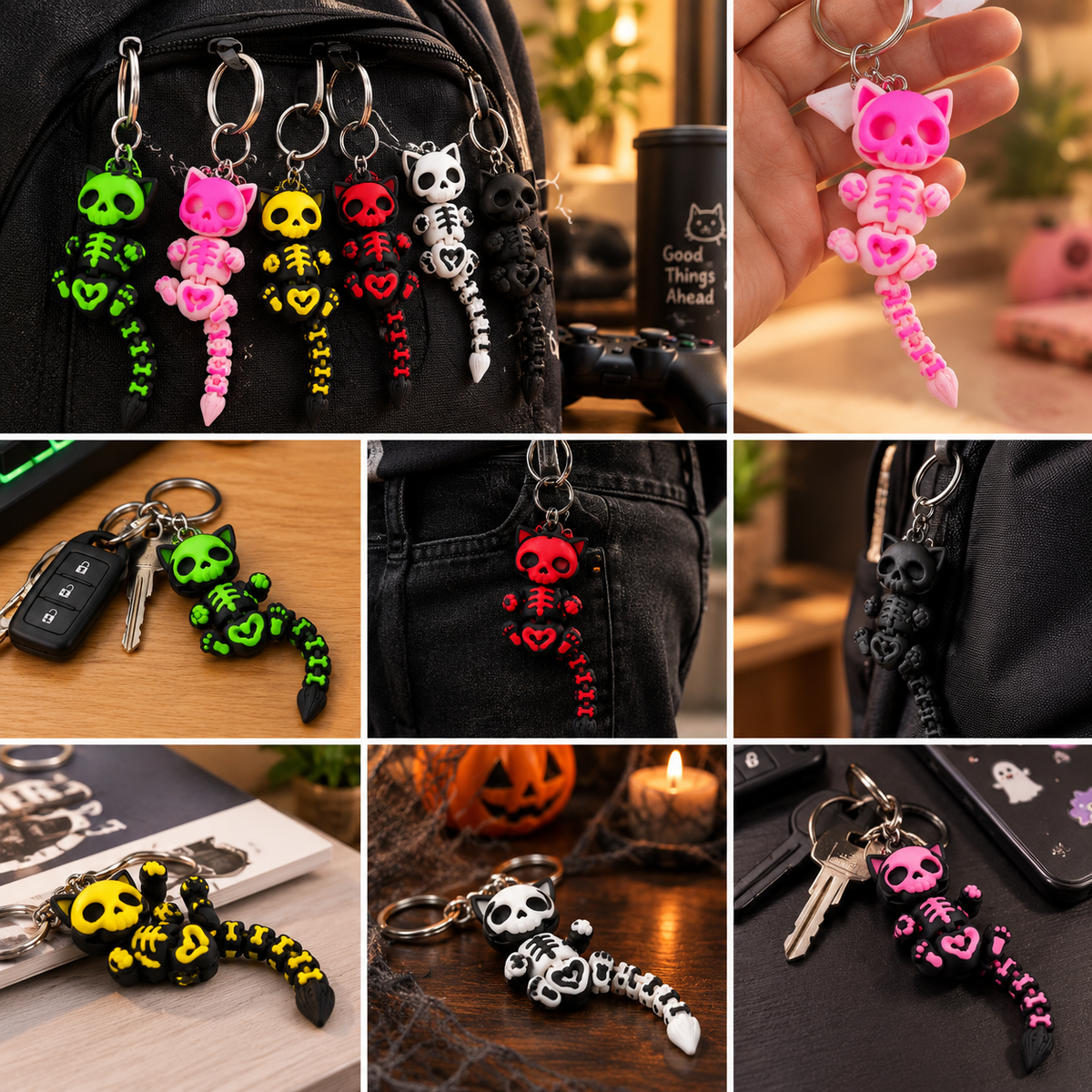Halloween Spooky Cat – Articulated Skeleton Cat Keychain & Fidget Toy