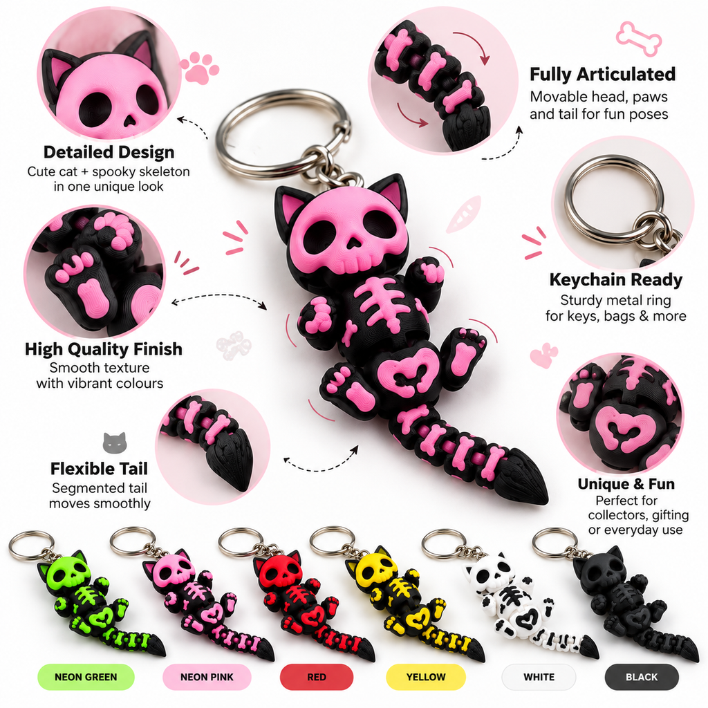 Halloween Spooky Cat – Articulated Skeleton Cat Keychain & Fidget Toy