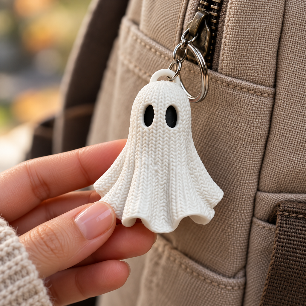 Knitted Ghost Keychain – Spooky Halloween Toy & Cute Bag Charm
