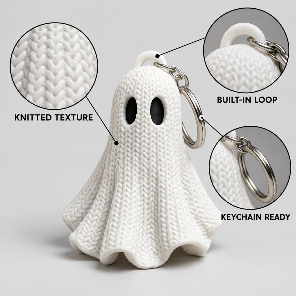 Knitted Ghost Keychain – Spooky Halloween Toy & Cute Bag Charm