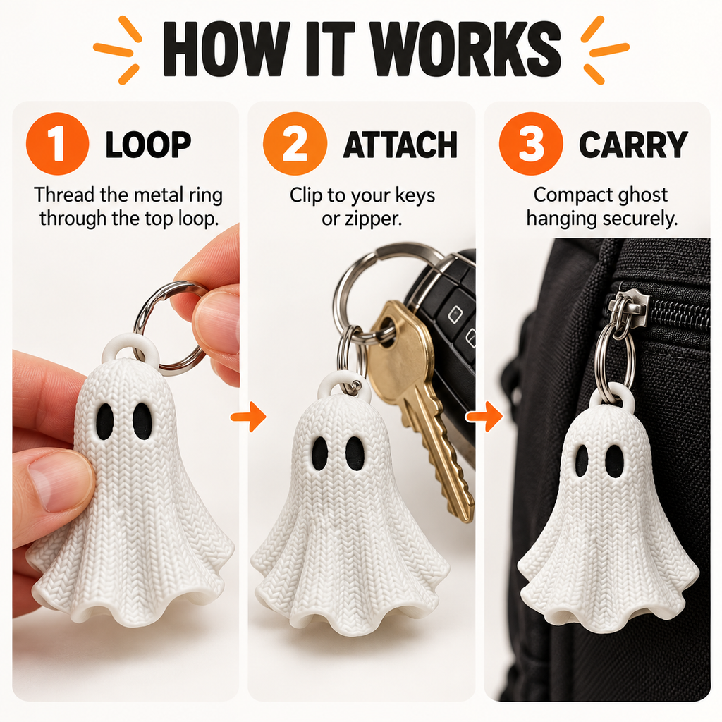 Knitted Ghost Keychain – Spooky Halloween Toy & Cute Bag Charm