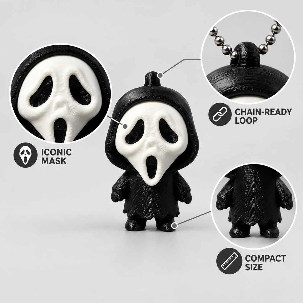 Mini Ghostface Keychain – Spooky Horror Character Toy & Bag Charm