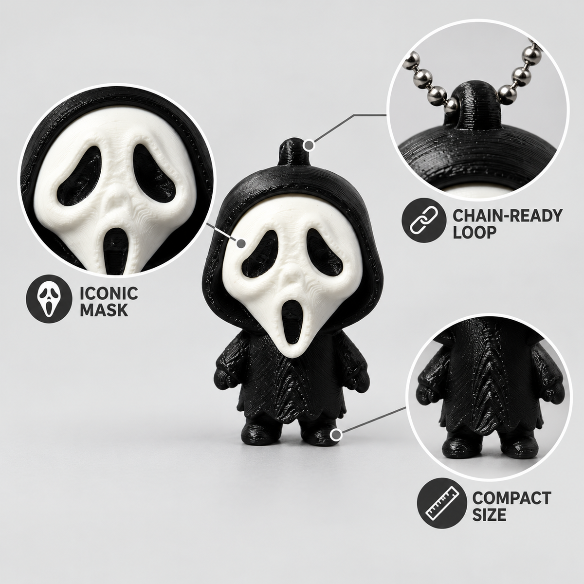 Mini Ghostface Keychain – Spooky Horror Character Toy & Bag Charm