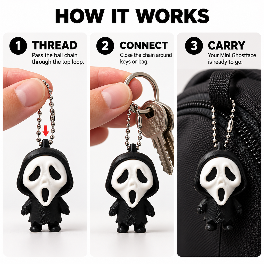 Mini Ghostface Keychain – Spooky Horror Character Toy & Bag Charm