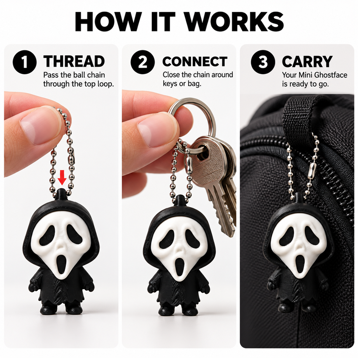 Mini Ghostface Keychain – Spooky Horror Character Toy & Bag Charm