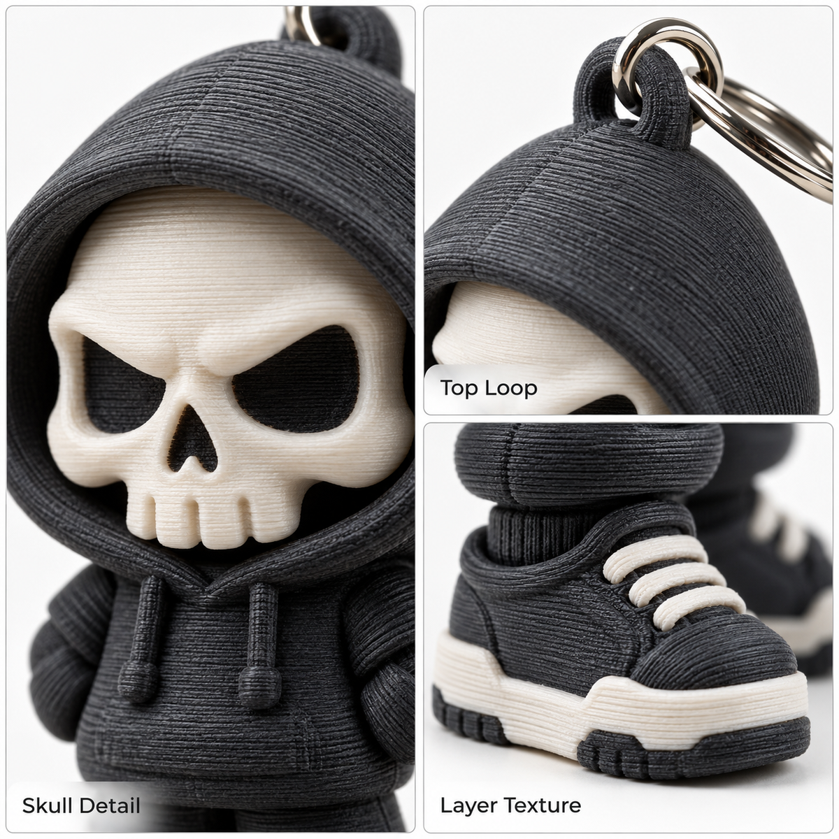 Street Skull Keychains – Action Toy Hoodie Figures & Skull Bag Charms