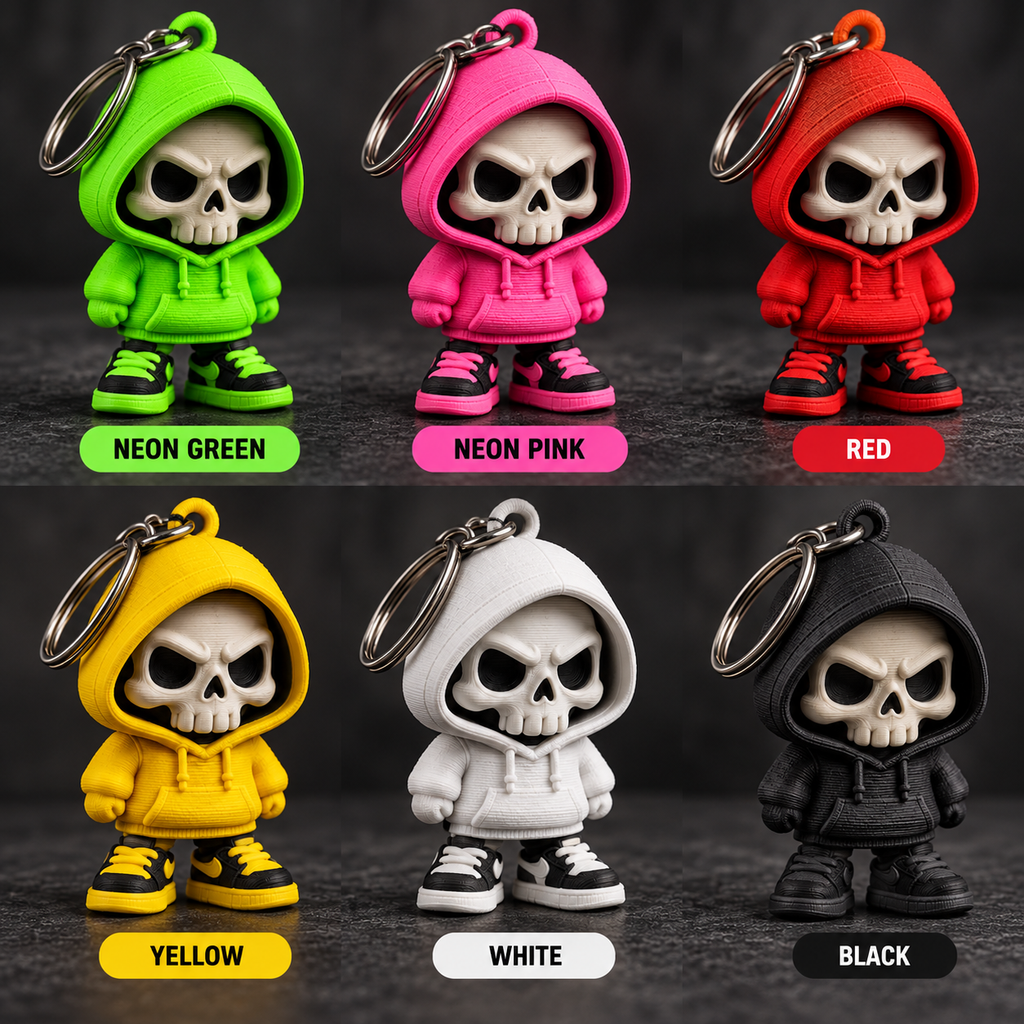 Street Skull Keychains – Action Toy Hoodie Figures & Skull Bag Charms