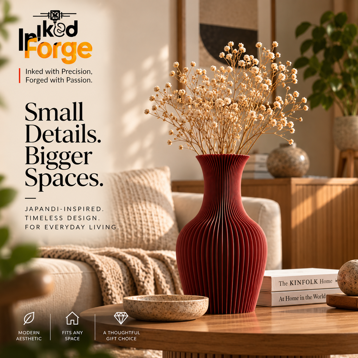 Japandi Ribbed Decorative Vase