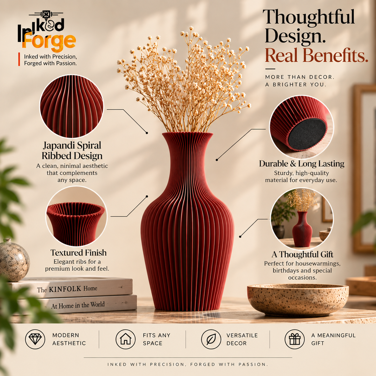 Japandi Ribbed Decorative Vase